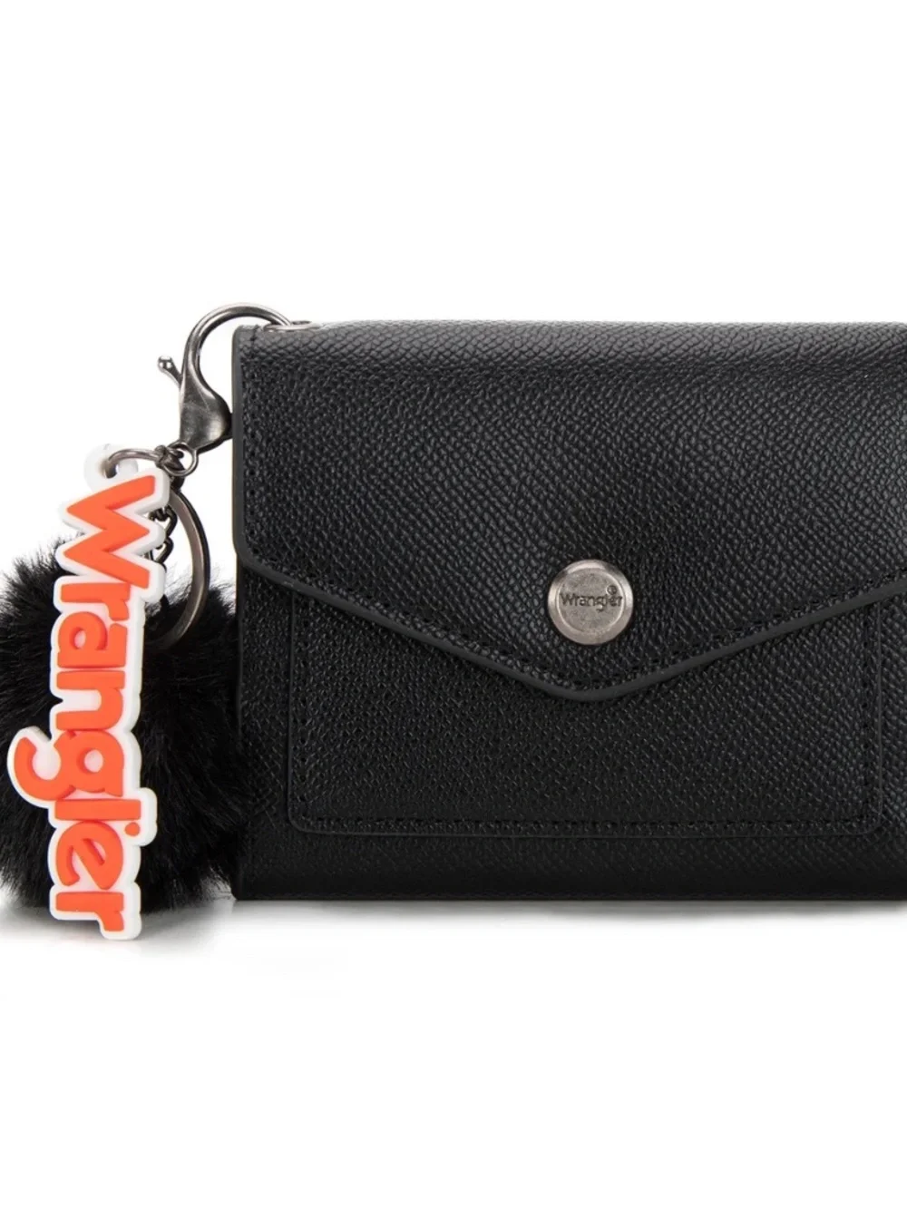 Wrangler Tri-Fold Wallet with Keyring Pom Pom Black